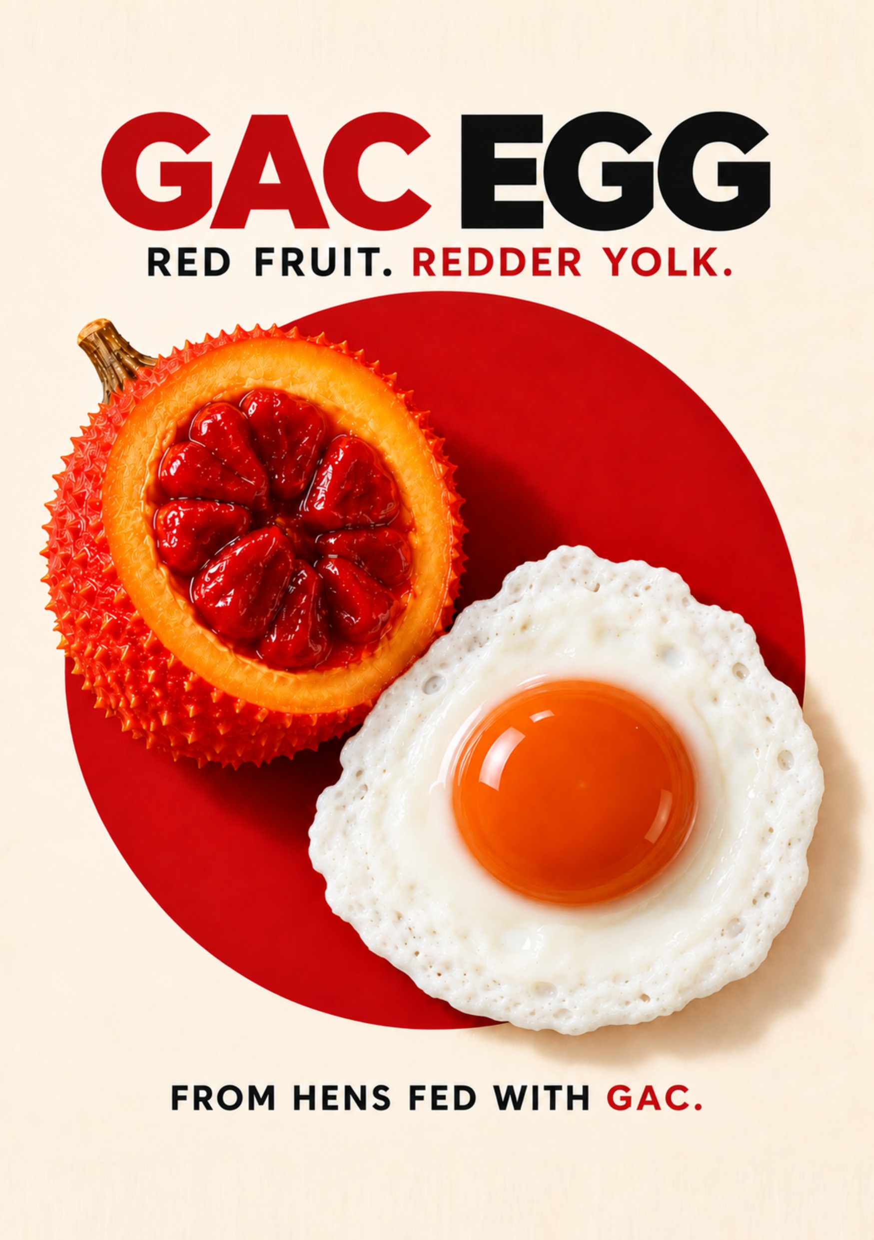 Gac fruit beside a fried egg with a deep orange yolk